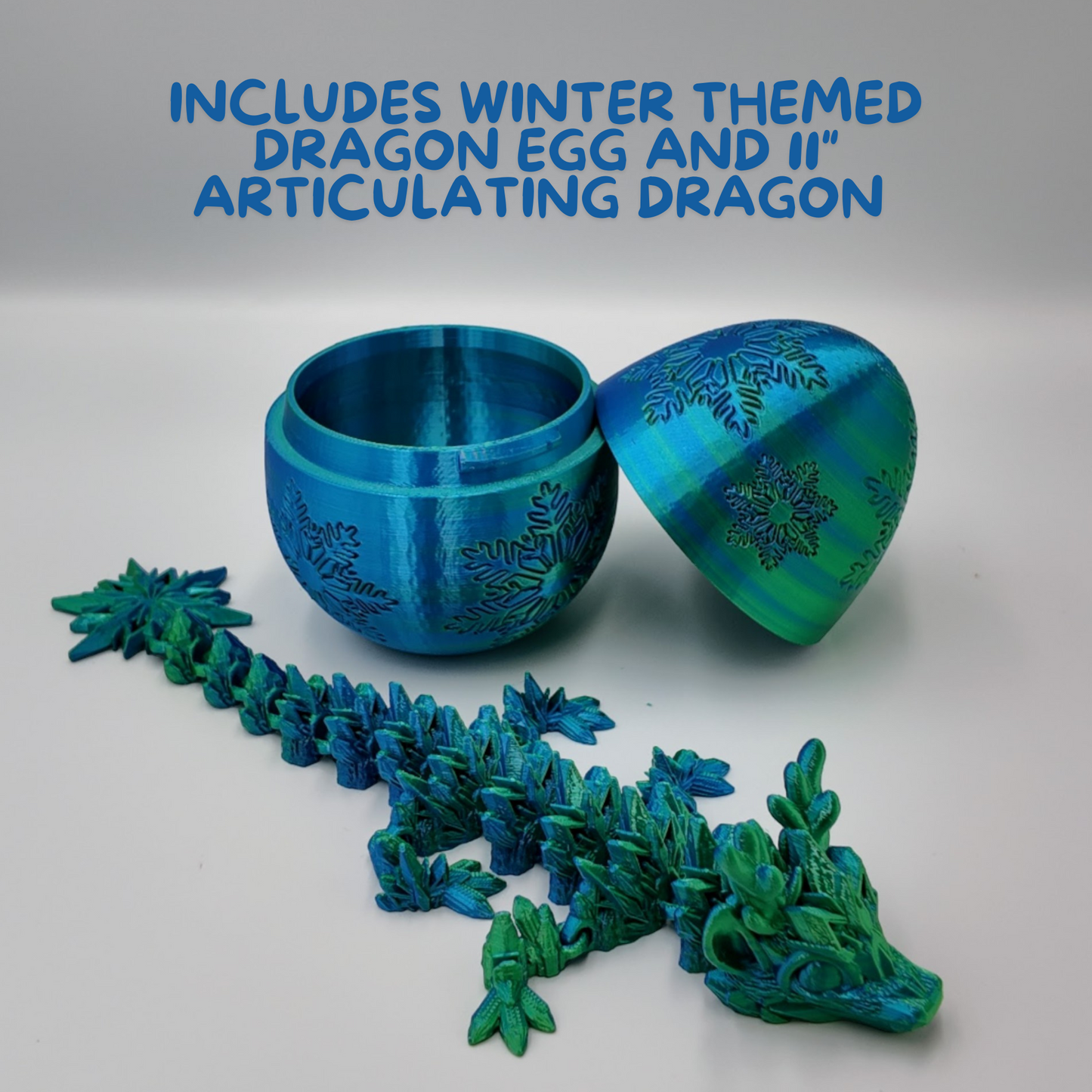 Winter Dragon Egg - 11" Dragons Articulating Joints - Snowflake Themed