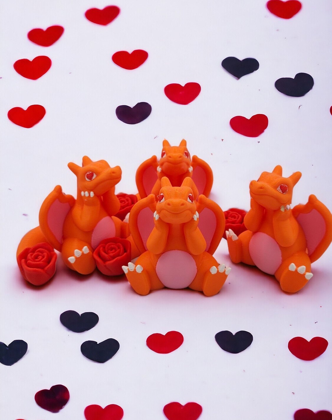 Valentine Charizard With Heart Eyes - Valentine's Day Gift For Her - Pokemon Rose Petal Action Figure - 3D Printed Charmander Chameleon Toy