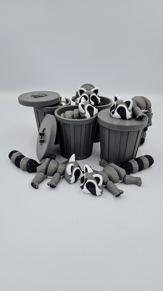 Trash Raccoon Articulating Fidget Toy - Includes Trash Can and Lid - ADHD, Autism, Relief Anxiety - Articulated Joints for Kids and Adults