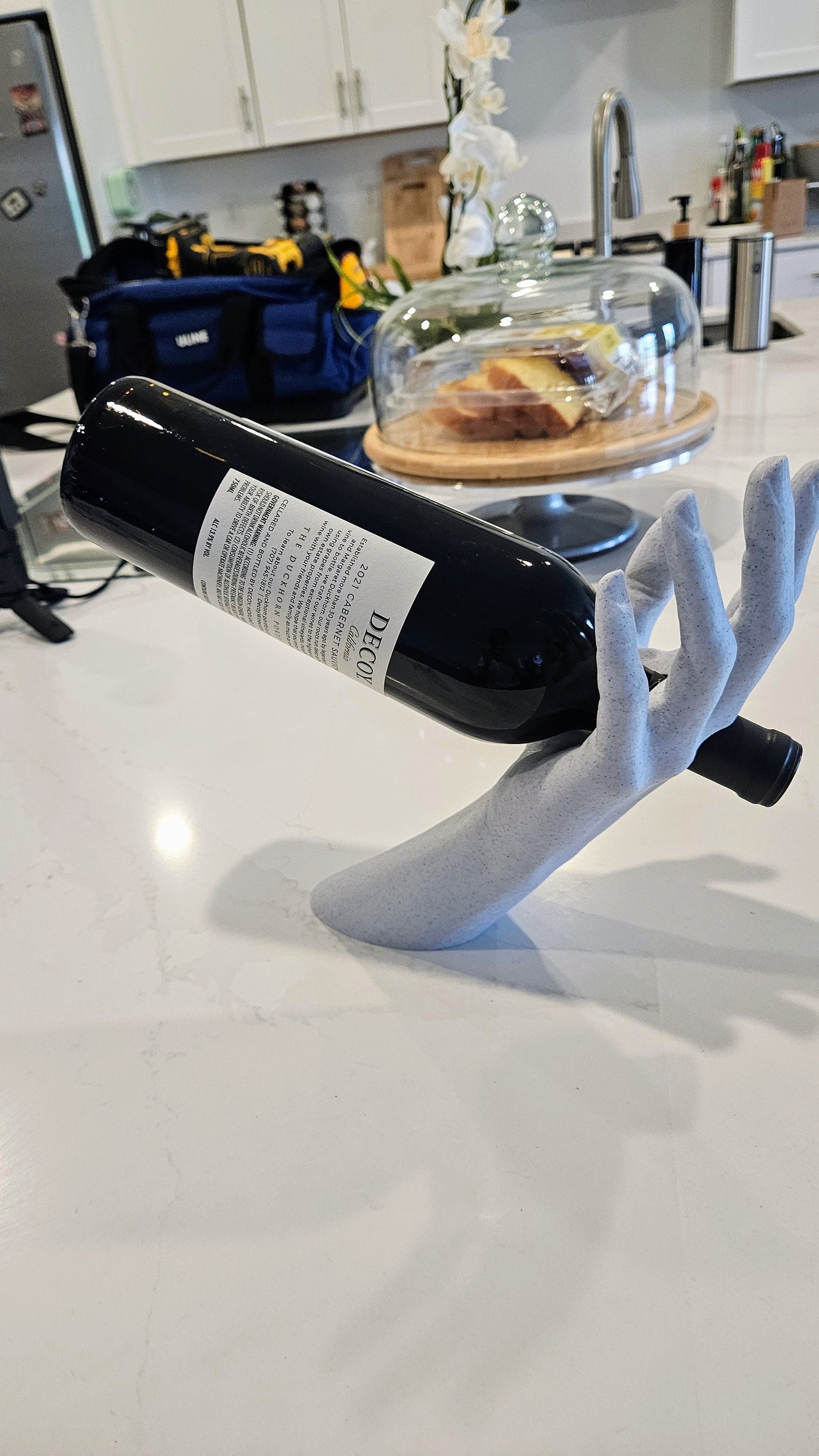 Wine Holder Unique Kitchen Decor - Hand Stand For Wine Bottles Standard Sizing