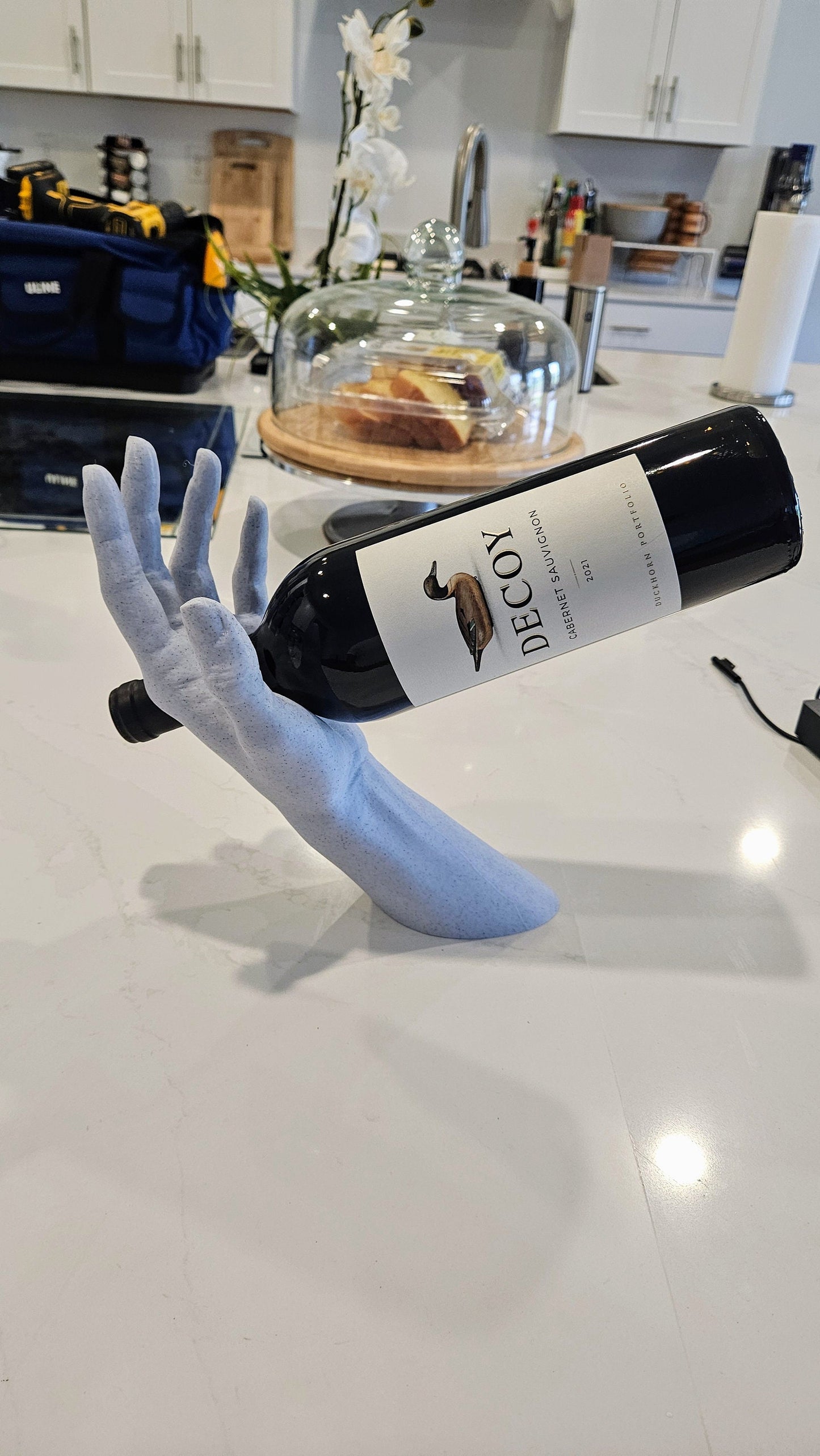 Wine Holder Unique Kitchen Decor - Hand Stand For Wine Bottles Standard Sizing